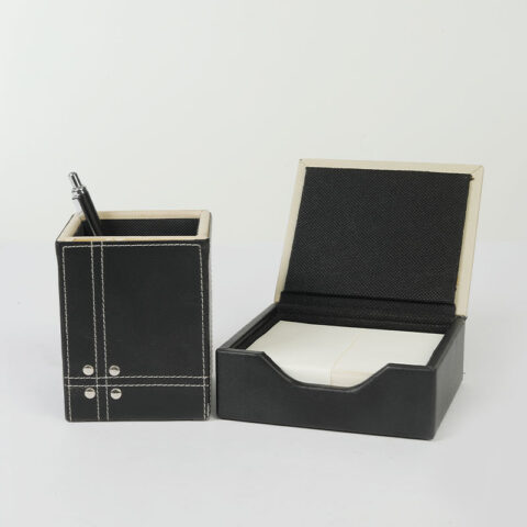 Black Slip pad holder with pen stand in PU Leather