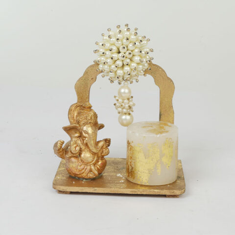 Decorative Ganesha Tealight Candle Holder with Arch & Pearl Embellishment