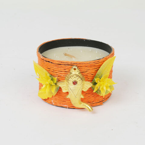 Decorative Ganesha-Themed Scented Candle with Floral Embellishment