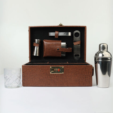 Deluxe Brown Leather Bar Set