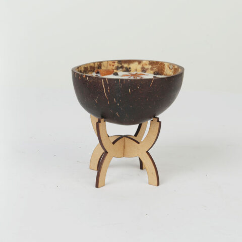 Handcrafted Coconut Shell Soy Wax Candle with Wooden Stand