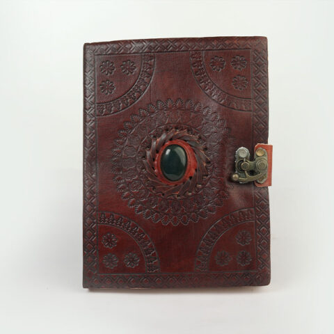Handcrafted Vintage Leather Journal with Gemstone Inlay