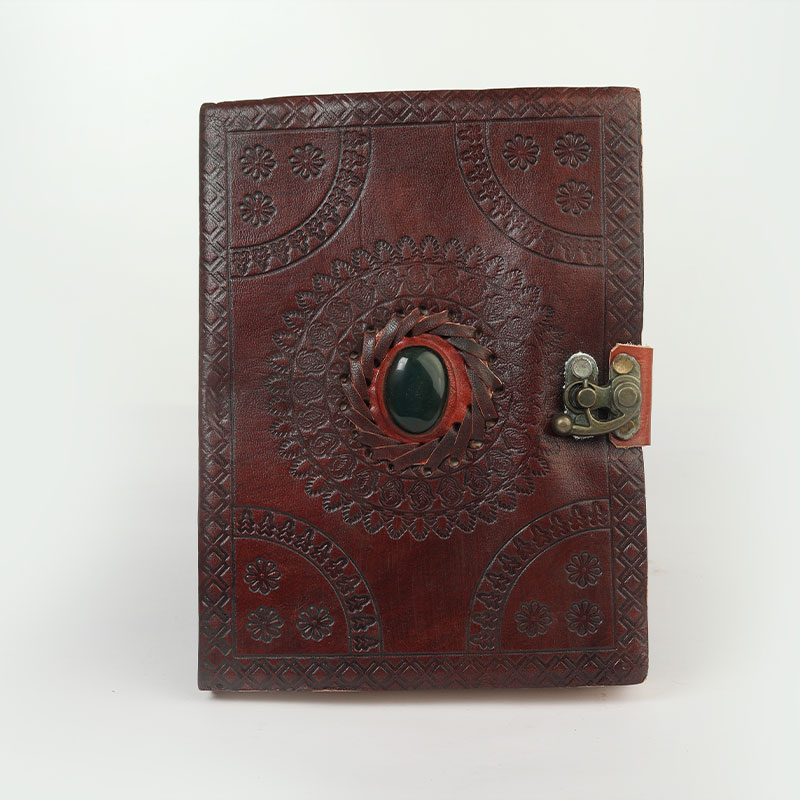 Handcrafted Vintage Leather Journal with Gemstone Inlay