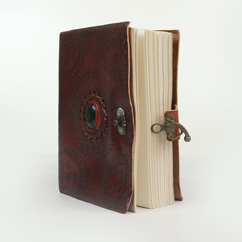 Handcrafted Vintage Leather Journal with Gemstone Inlay - Image 2