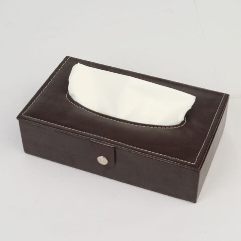 Premium Leather Tissue Box Holder – Dark Brown