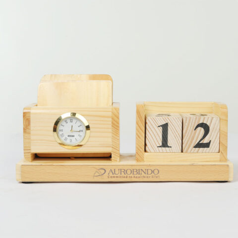 Wood desk table organizer with life time wooden calendar