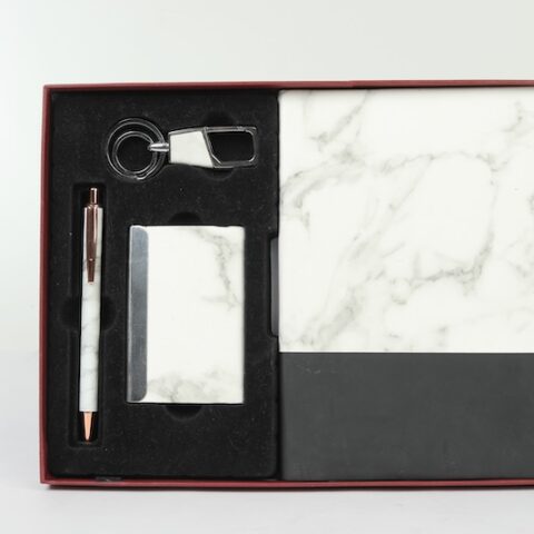 4-in-1 Business Hamper with Marble Diary, Pen, Card Holder & Keychain