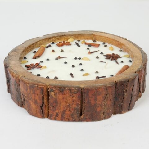 Rustic Wooden Bowl Spiced Scented Candle
