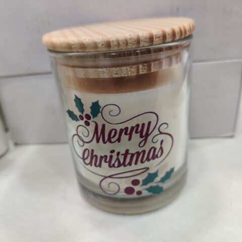 Merry Christmas Glass Jar Candle with Wooden Lid