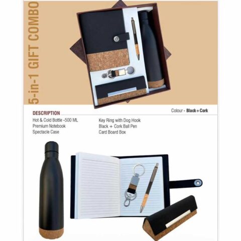 5-in-1 GIFT COMBO - Bottle, notebook, Spectacle Case, pen, keyring, Card Board Box